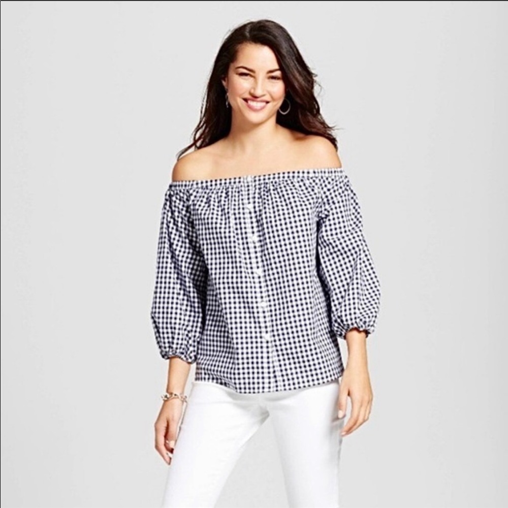 Merona Target blouse top checkered white black